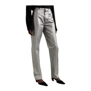 Veronica Beard Jeans Daniela High-Rise straight leg silver metallic size 30